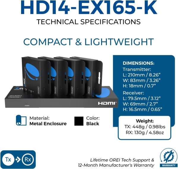 OreI 1x4 HDMI Extender for Satellite TV Splitters-4