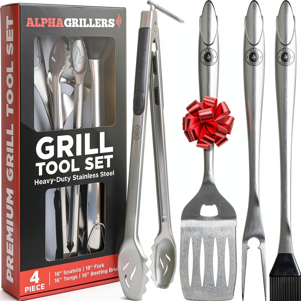 Alpha Grillers BBQ tool set displayed on a grill station