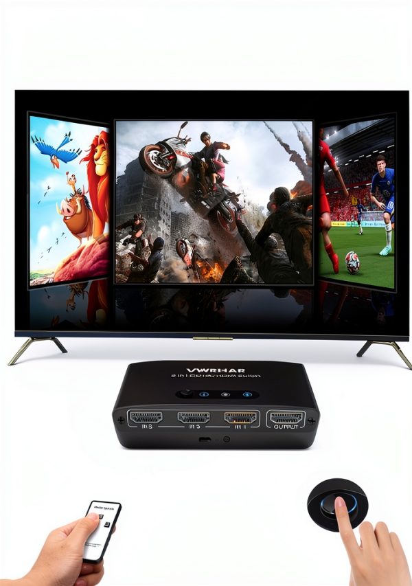 HDMI Switch VWRHar 3-Port Black Aluminum 4K Gaming-2
