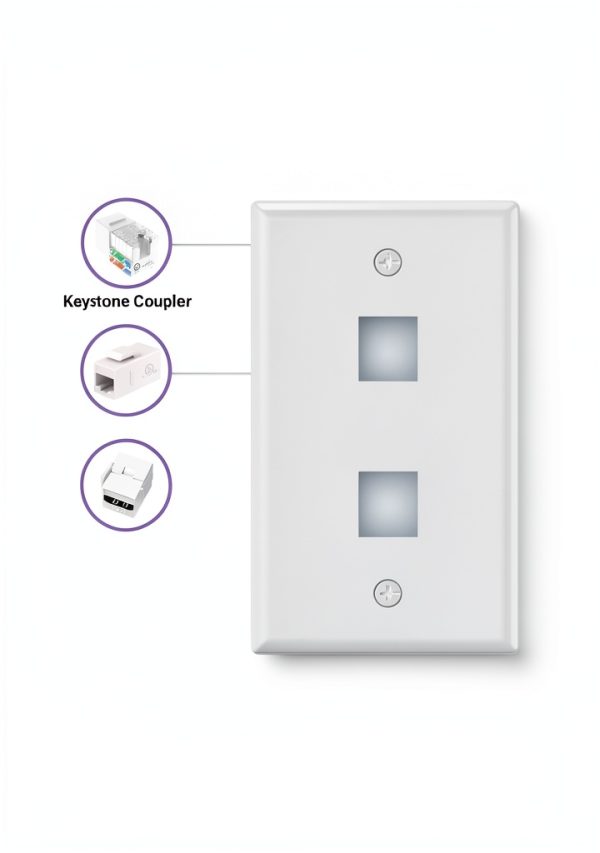 VCE White Keystone Wall Plate 2-Port Plastic-2