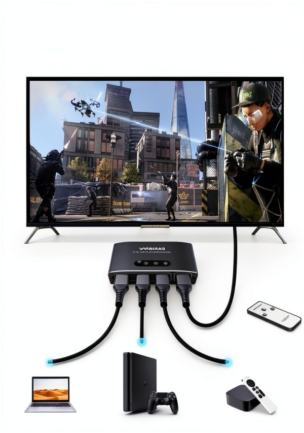 HDMI Switch VWRHar 3-Port Black Aluminum 4K Gaming-1
