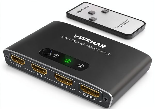 HDMI Switch VWRHar 3-Port Black Aluminum 4K Gaming-0