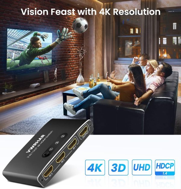 HDMI Switch VWRHar 3-Port Black Aluminum 4K Gaming-5
