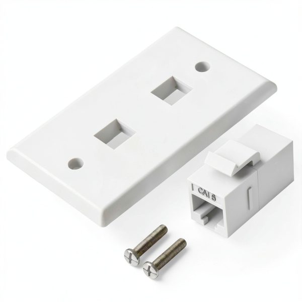 VCE Ethernet Wall Plate 2‑Port White Cat6 Keystone, 2 Pack-6
