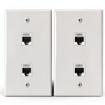 VCE Ethernet Wall Plate 2‑Port White Cat6 Keystone, 2 Pack-0