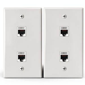 VCE Ethernet Wall Plate 2‑Port White Cat6 Keystone, 2 Pack-0
