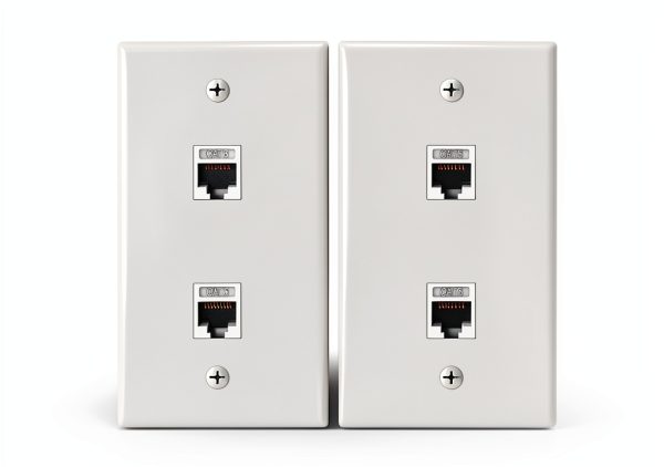 VCE Ethernet Wall Plate 2‑Port White Cat6 Keystone, 2 Pack-0