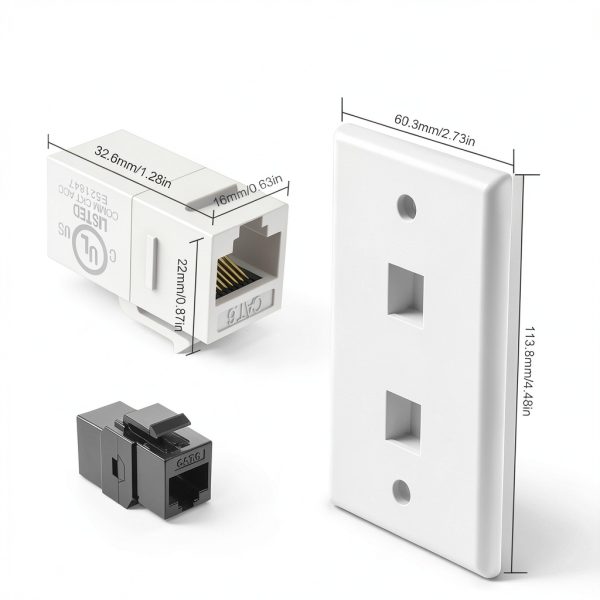 VCE Ethernet Wall Plate 2‑Port White Cat6 Keystone, 2 Pack-4