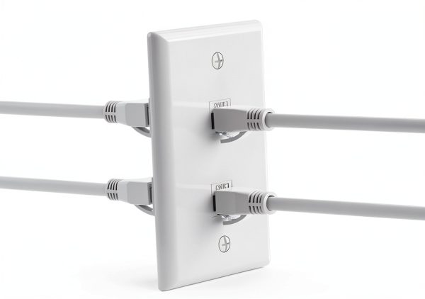 VCE Ethernet Wall Plate 2‑Port White Cat6 Keystone, 2 Pack-1