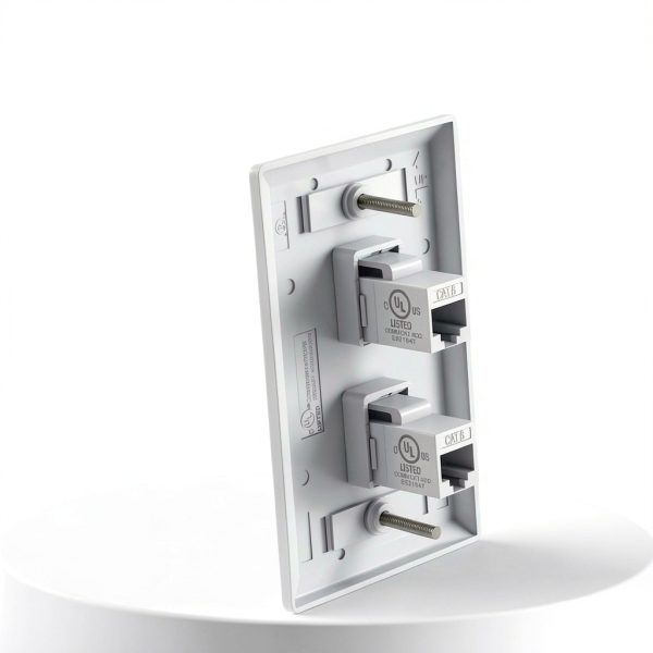 VCE Ethernet Wall Plate 2‑Port White Cat6 Keystone, 2 Pack-2