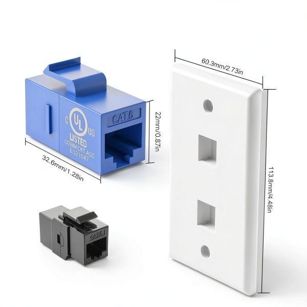 VCE 2 Pack Ethernet Wall Plate Double Keystone Switch ABS Polished-4